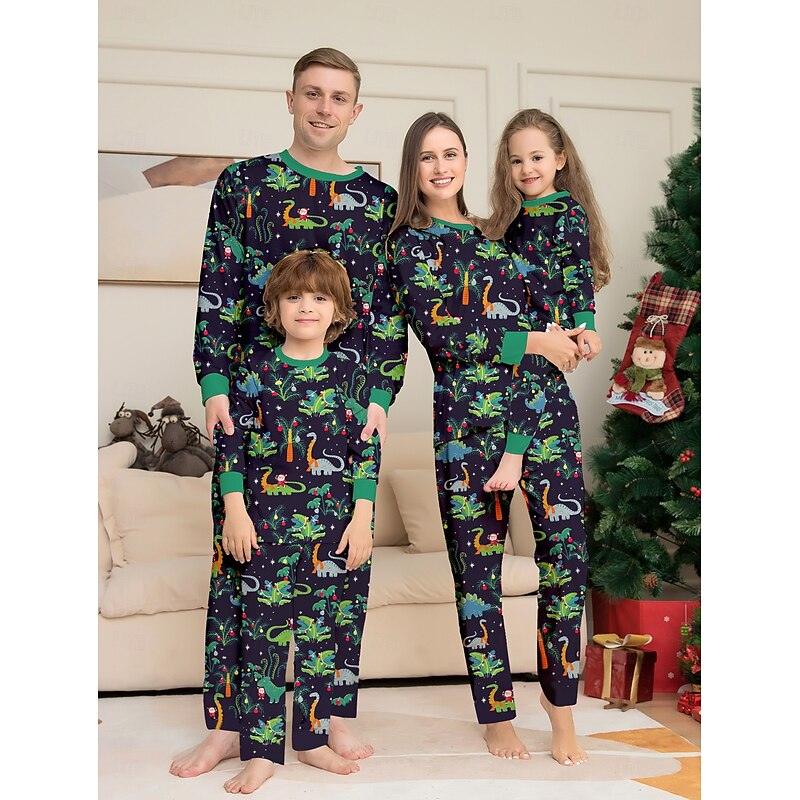 Dinosaur Family Christmas Pajamas Nightwear Men's Women's Boys' Girls' Family Matching Outfits Sweet Graphic Pattern Adults Kid's Christmas New Year Christmas Eve Christmas Vacation Home Wear Top4