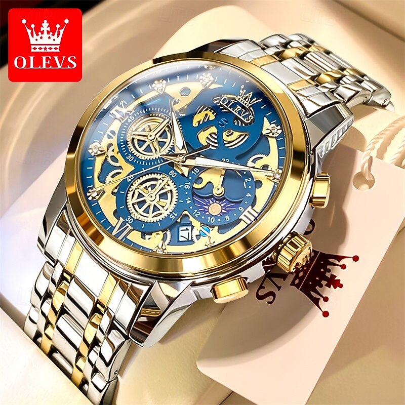 New Olevs Brand Men'S Business Watch Luminous Chronograph Calendar Fashion Trend Simple Quartz Watch Waterproof Sports Leisure Multifunction Chronograph Men'S Wristwatch