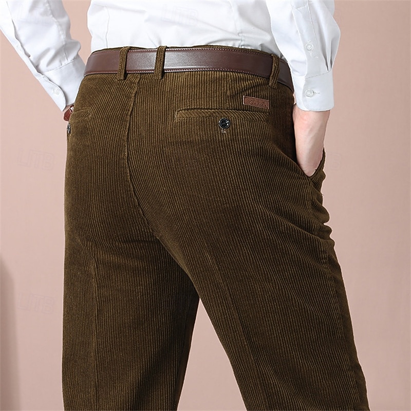 Men's Dress Pants Corduroy Pants Trousers Chinos Buttons Pocket Straight Leg Plain Comfort Formal Party Work Fashion Classic Style Dark Khaki Light Khaki Micro-elastic4