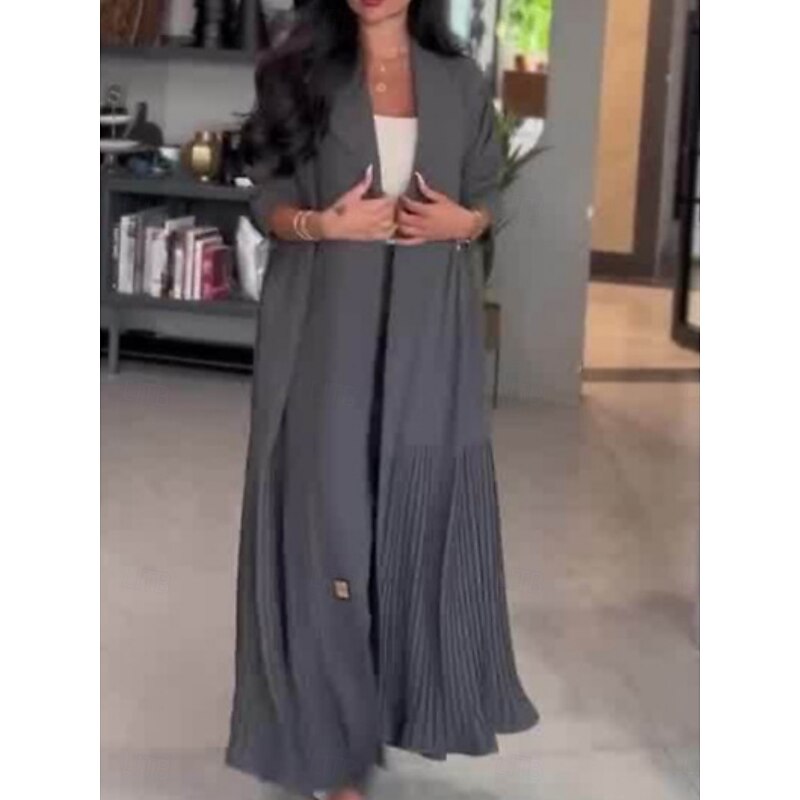 Women's Suits Outdoor Work Street Fall Winter Maxi Coat Regular Fit Warm Breathable Comtemporary Stylish Jacket Long Sleeve Solid Color Oversize Lotus Black Gray