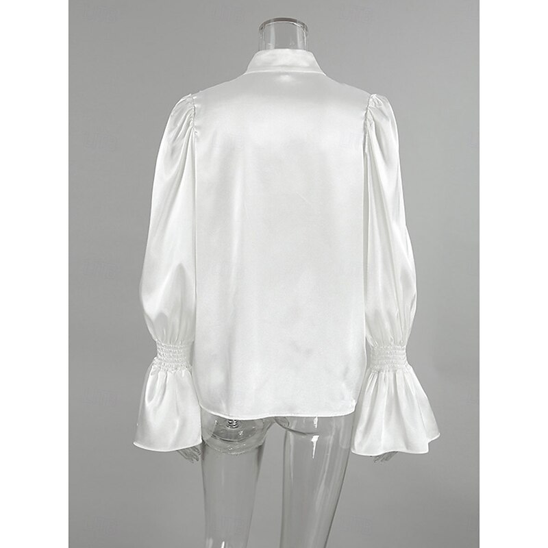 Women's Shirt Elegant Dressy Satin Solid Color Elegant Vintage Stylish Long Sleeve High Neck Vacation Party Work Ruffle Black White Spring Fall4