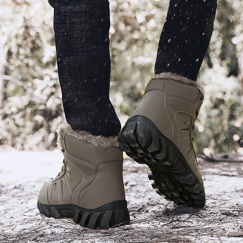 Men's Khaki Winter Hiking Boots – Fur-Lined Warm Outdoor Boots with Durable Non-Slip Sole for Cold Weather4
