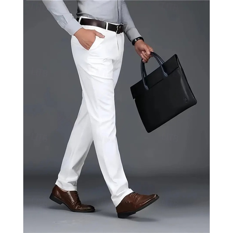 Men's Dress Pants Trousers Chinos Buttons Pocket Solid Colored Comfort Formal Party Work Fashion Classic Style Black White Micro-elastic3