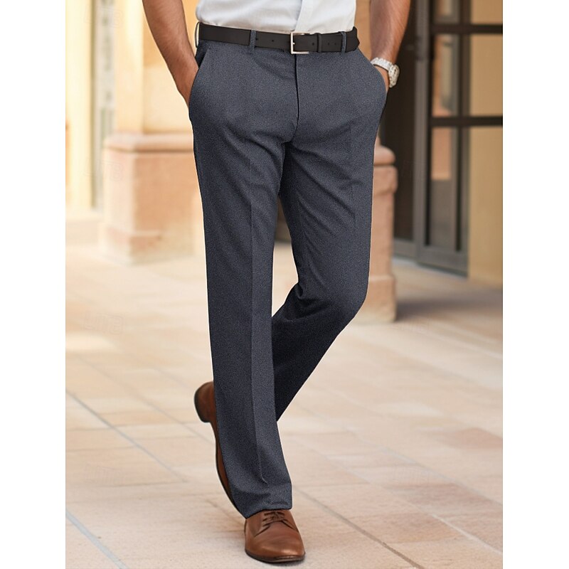 Men's Dress Pants Trousers Suit Pants Pocket Plain Comfort Breathable Outdoor Daily Going out Fashion Casual Black Dark Blue