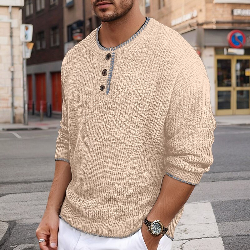 Men's Sweater Pullover Sweater Jumper Fair Isle Sweater Fall Sweater Casual Sweater Ribbed Knit Buttons Color Block Henley Knitwear Daily Home Office / Career Clothing Apparel Drop Shoulder Winter