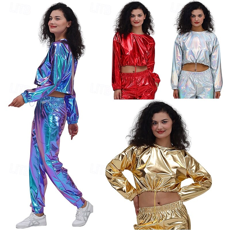 1980s Hip Hop Shiny Metallic Crop Top Sweatshirt Disco Fancy Dress Women's Carnival Costume Carnival Mardi Gras Performance Party Pride Parade Adults' Top