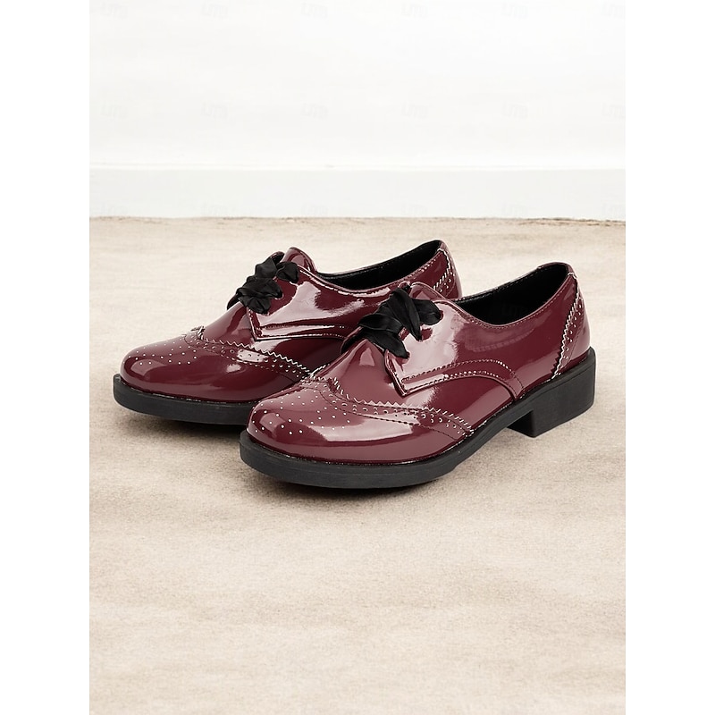 Women's Patent Faux Leather Oxford Shoes – Vintage Style Brogues with Lace-Up Design for Casual and Formal Occasions3
