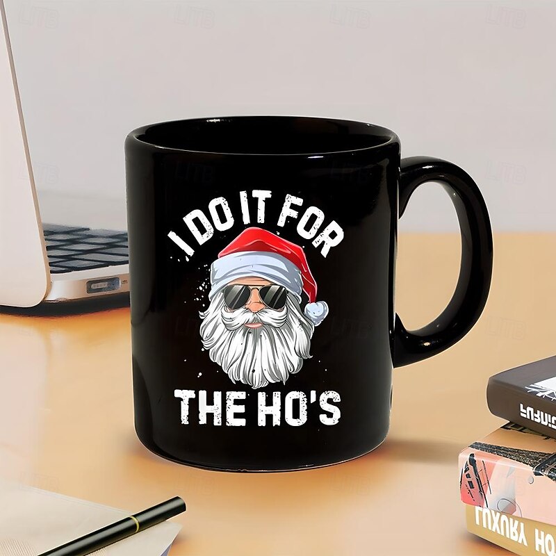 Christmas Gift Mug Black Graphic Funny Coffee Mug 330ml/12oz Santa Claus Ceramics Cup Retro Vintage Design4