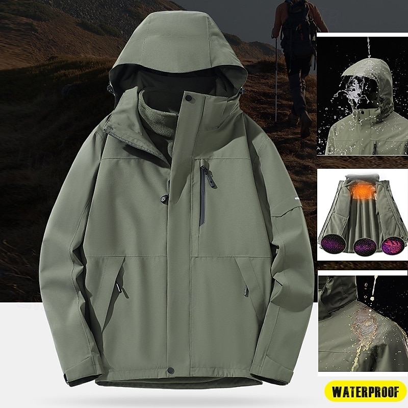 Men's Hiking Jacket Hiking 3-in-1 Jackets Outdoor Waterproof Windproof Front Zipper Warm Fleece Jackets Full Zip Camping / Hiking / Caving Black Ivory Red Blue Green
