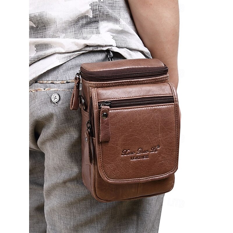 Vintage Brown Leather Crossbody Bag for Men – Compact Shoulder Bag with Zippered Compartments and Adjustable Strap for Everyday Use2