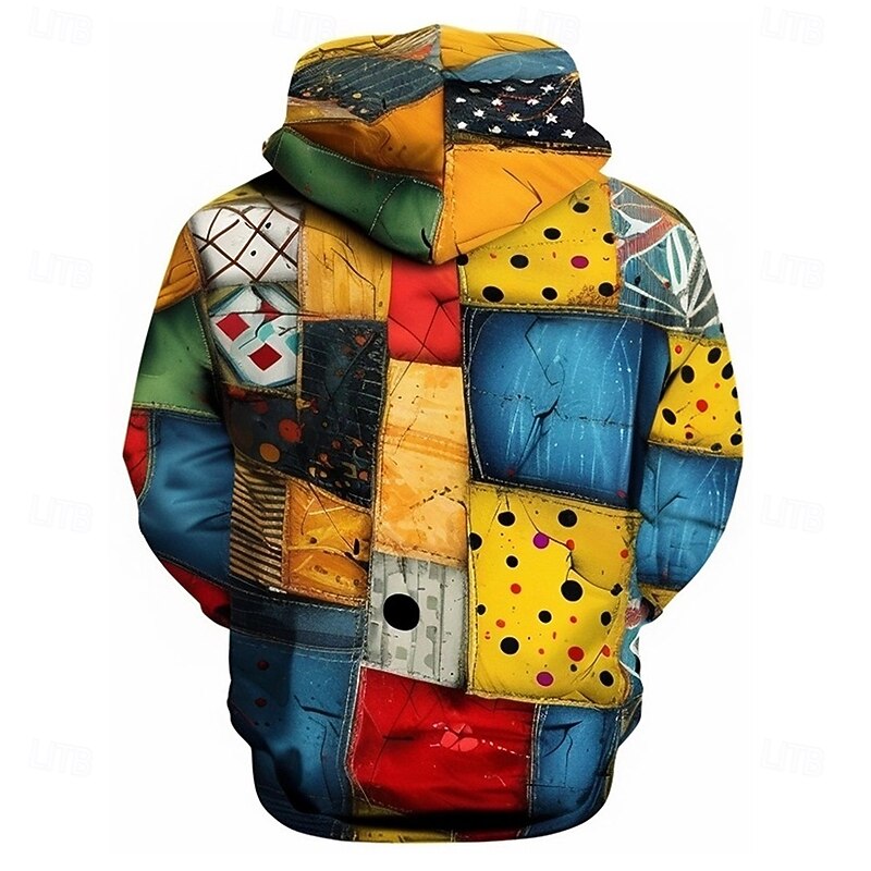 Men's Patchwork Hoodies Sweatshirt Fashion Cool Long Sleeve Crew Neck Party Holiday Streetwear Rainbow Drawstring Fall Winter Designer2