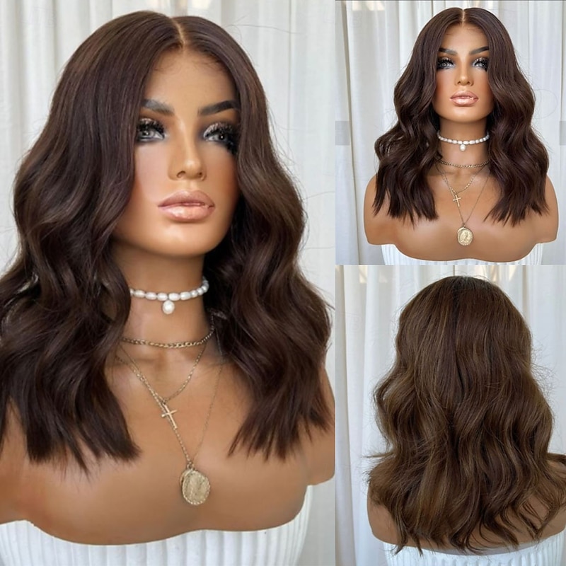 Remy Human Hair 5x5 Closure 13x4 Lace Front Wig Middle Part Brazilian Hair Wavy Brown Wig 130% 150% Density with Baby Hair 100% Virgin Glueless Pre-Plucked For Women Long Human Hair Lace Wig4