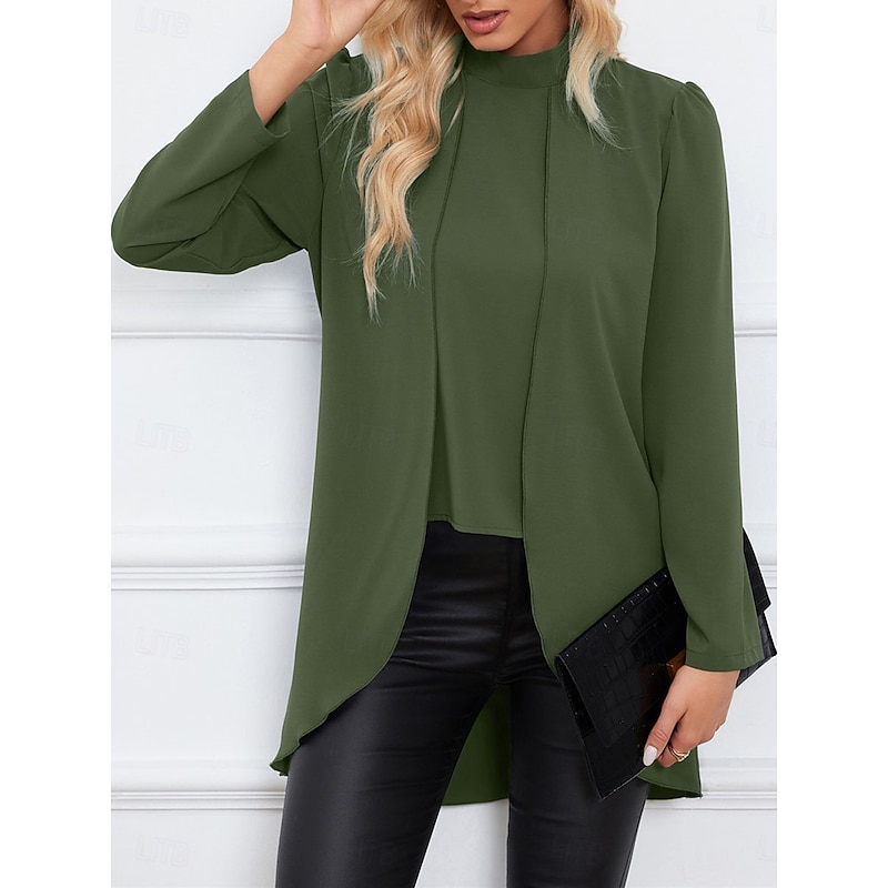 Women's Shirt Blouse Solid Color Basic Casual Long Sleeve Turtleneck Regular Tops Daily Ruffle Black Army Green Blue Fall Winter