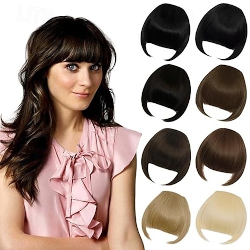 Bangs Hair Clip in Bangs Synthetic Hair Extensions Front Fringe French Bangs with Temples Hairpiece for Women Curved Bangs2