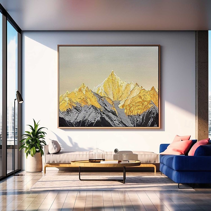 3D Heavy Textured Mountain Painting handmade Gold Mountain Canvas Painting Winter Decor gold Texture mountain painting Wall Art christmas Gift painting on Snowy Mountain Art White Snow Art Decor2