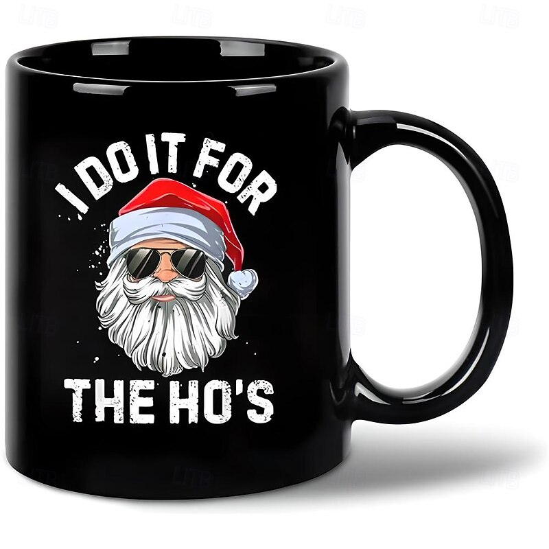 Christmas Gift Mug Black Graphic Funny Coffee Mug 330ml/12oz Santa Claus Ceramics Cup Retro Vintage Design