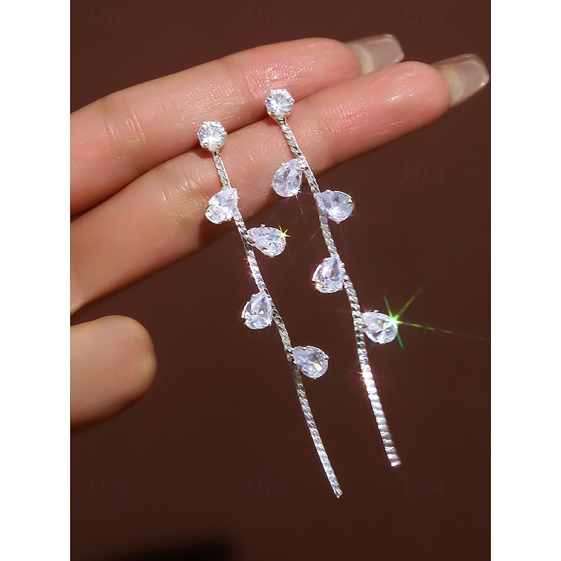 Elegant Long Drop Earrings with Crystal Teardrop Accents - Dangle Earrings for Women3