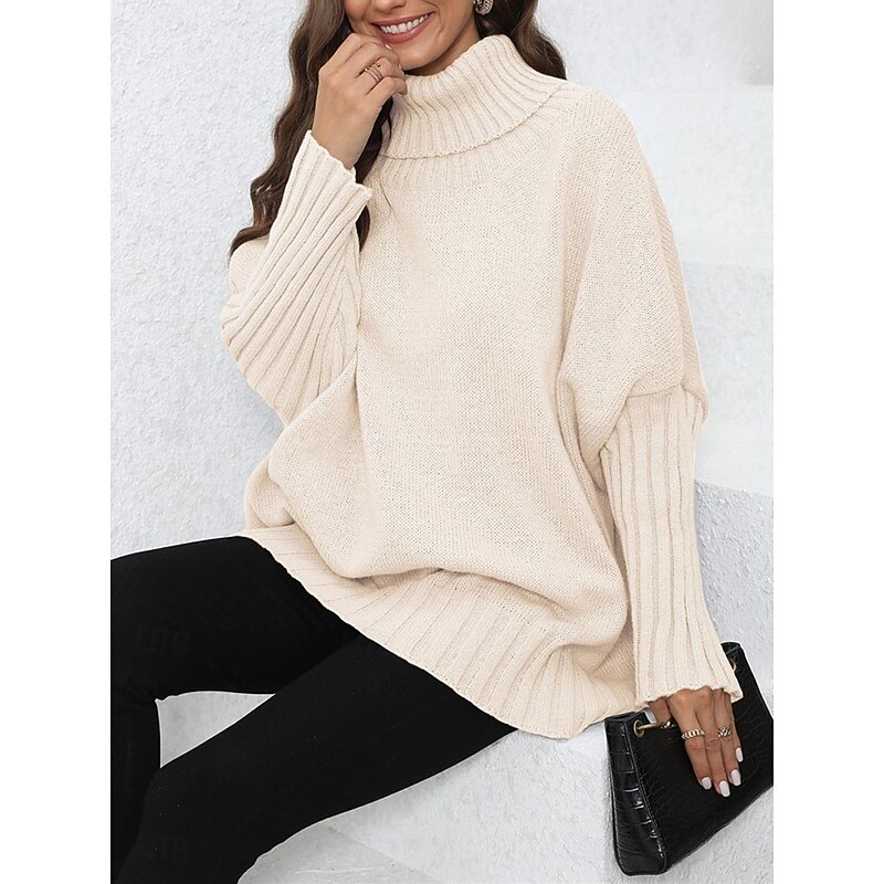 Women's Sweater Casual Soft Pure Color Ribbed Turtleneck Knitted Long Sleeve Regular Tops Knit Outdoor Daily Weekend Navy Blue Green Fall Winter 9