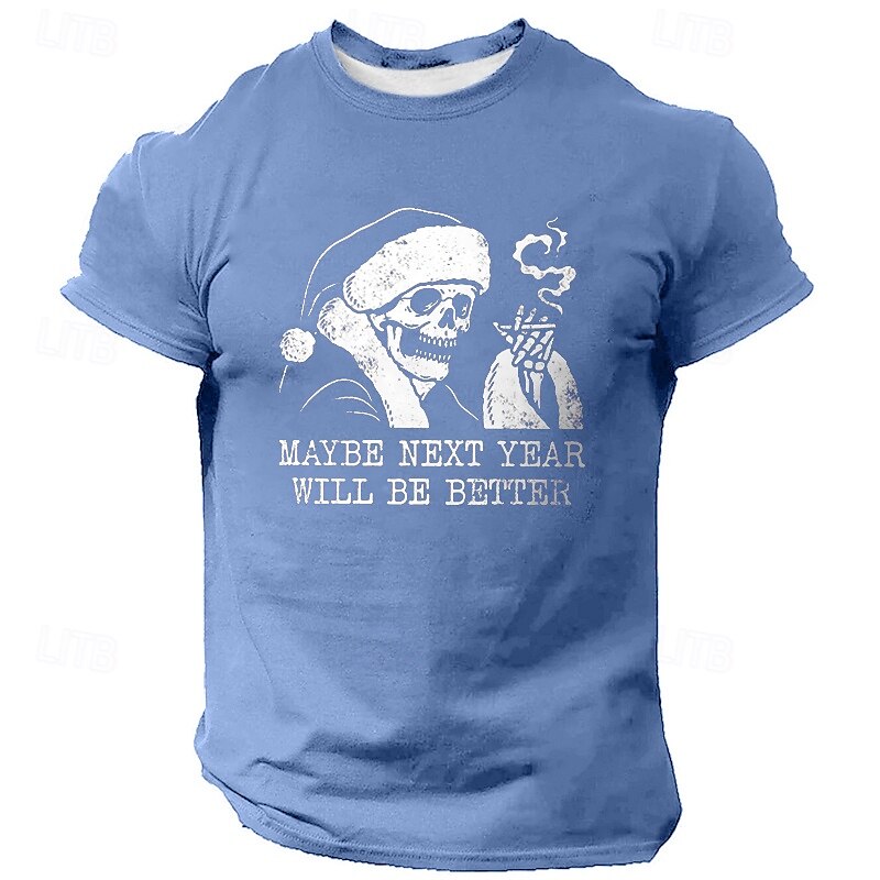 Christmas Men's Cool Skulls Hat Letter Print T Shirt Short Sleeve T shirt 3D Print Crew Neck Shirt Fashion Athleisure Street Sports Outdoor Daily Black Blue Green Summer Spring Clothing Apparel S M L3