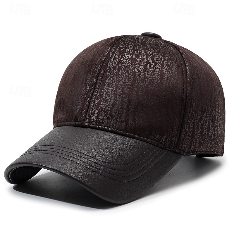 Men's Winter Hats Winter Warm Cap Winter Baseball Cap Coffee PU Leather Adjustable Fashion Modern Contemporary Daily Wear Festival Plaid / Striped / Chevron / Round Solid / Plain Color Outdoor Casual