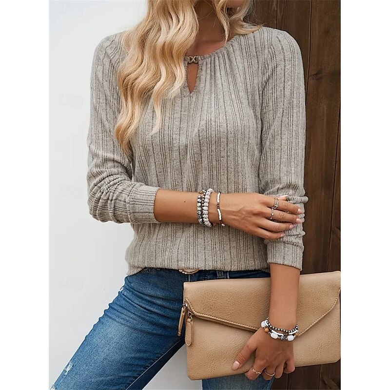 Women's T Shirt Plain Fashion Modern Casual Long Sleeve Crew Neck Regular Tops Daily Weekend Pink Green Khaki Fall Winter4