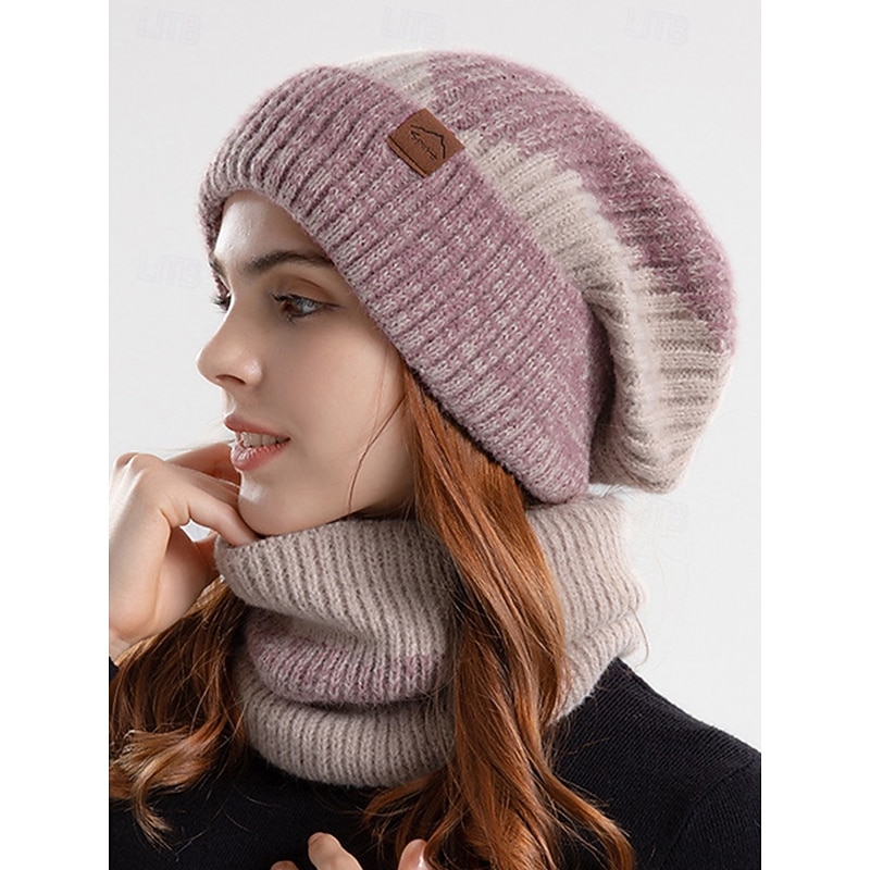 Women's Cozy and Stylish Knitted Beanie and Scarf Set with Fleece Lining and Ear Flaps - Warm and Cozy for Winter