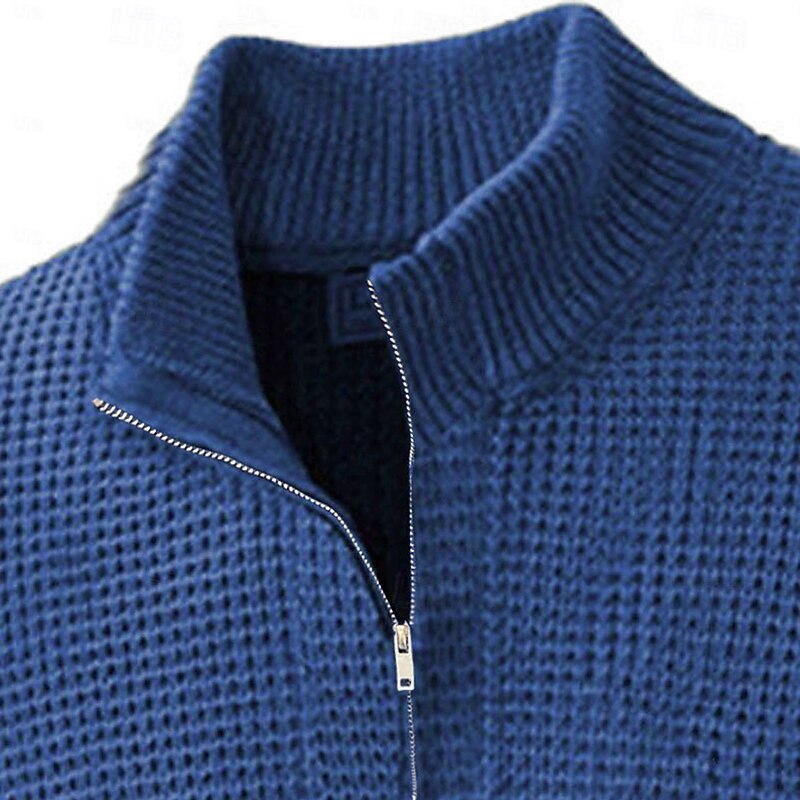 Men's Pullover Sweater Jumper Zip Sweater Knitwear Ribbed Knit Zipper Knitting Faith Quarter Zip Retro Vintage Outdoor Daily Clothing Apparel Fall Winter Royal Blue Brown S M L2