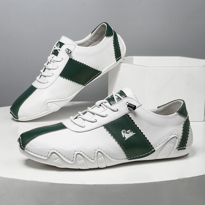 Men's White and Green Casual Sneakers with Unique Wavy Sole and Lace-Up Design – Comfortable Everyday Sport Shoes3