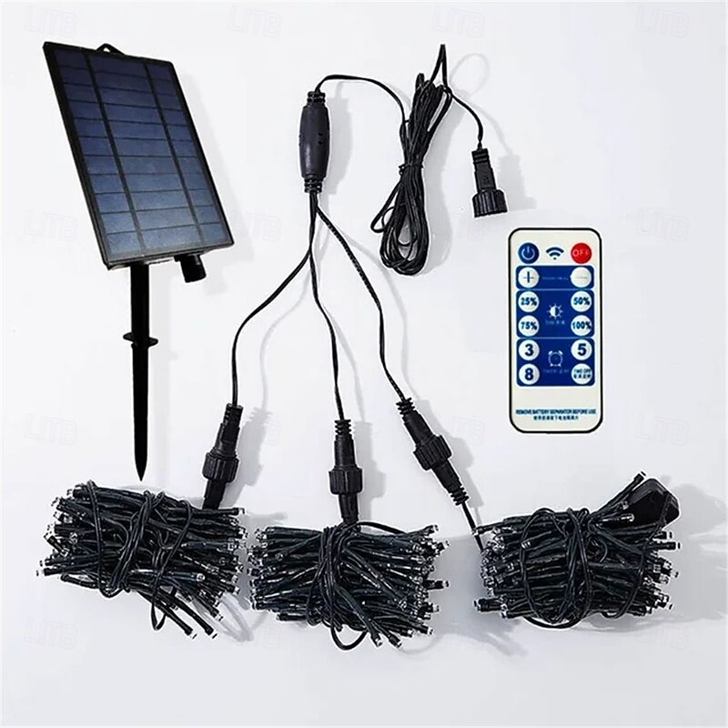 3-in-1 Solar LED Meteor Shower Rain Lights, Waterproof Icicle Firecracker Fairy Lights for Garden & Christmas3