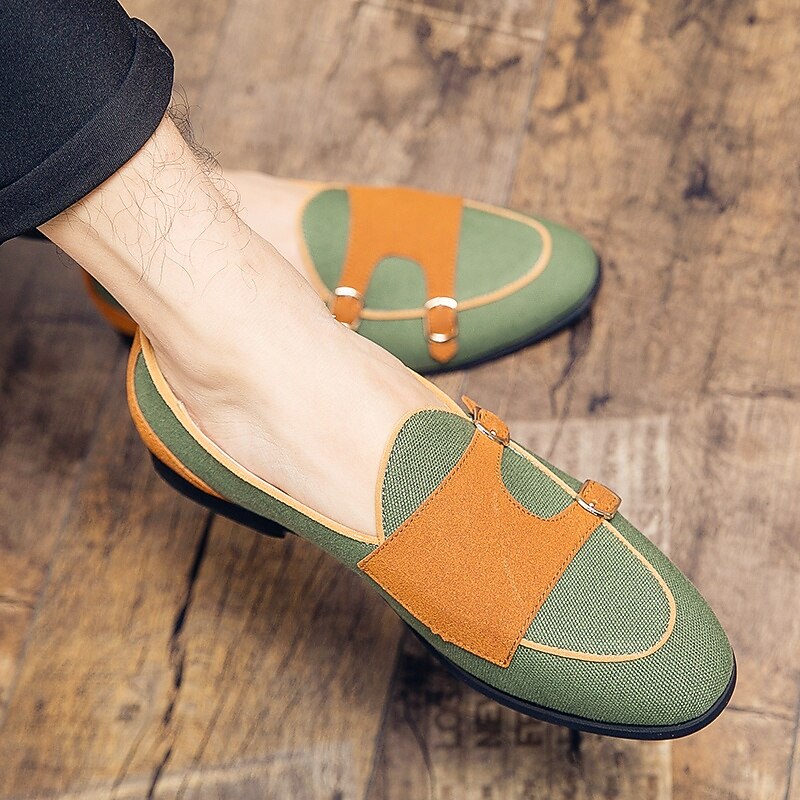 Men's Loafers & Slip-Ons Penny Loafers Suede Nylon Comfortable Slip Resistant Loafer Buckle White Green Color Block4