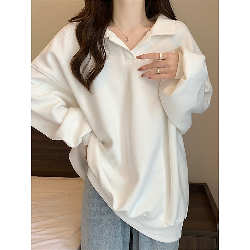 Women's Sweatshirt Casual Plain Street Dailywear V Neck Long Sleeve Black White Coffee Fall Winter
