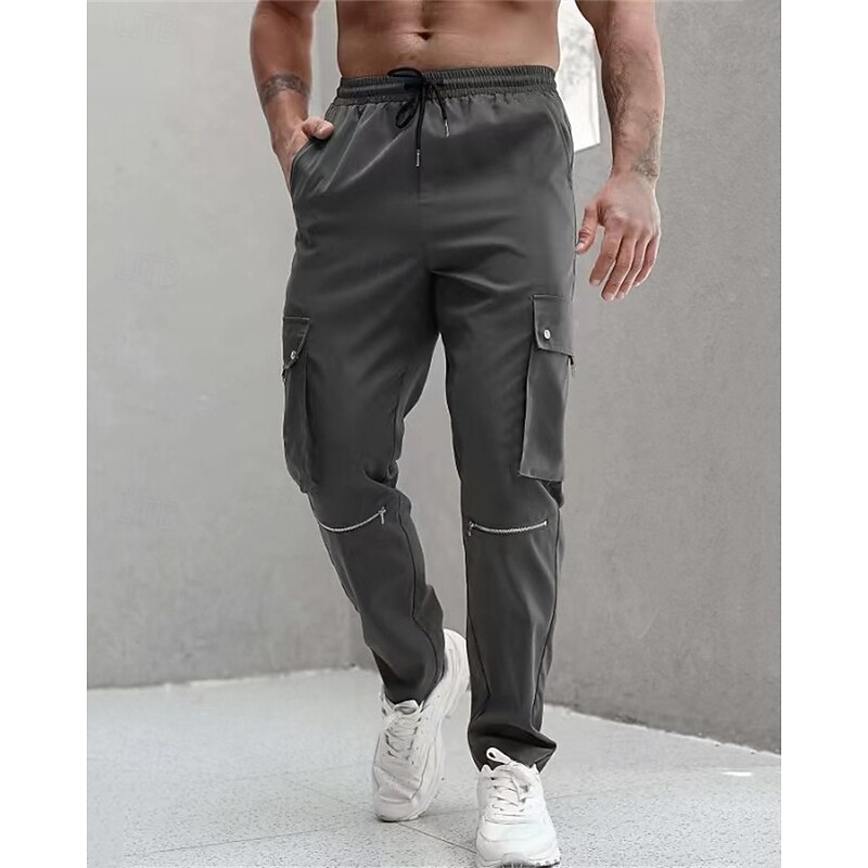 Men's Cargo Pants Trousers Drawstring Elastic Waist Multi Pocket Plain Wearable Outdoor Daily Camping & Hiking Fashion Classic Black Brown2