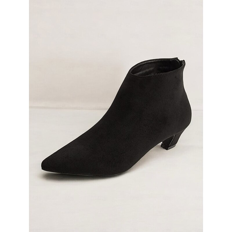 Women's Black Pointed-Toe Ankle Boots with Kitten Heel - Elegant and Versatile Footwear for All Seasons4
