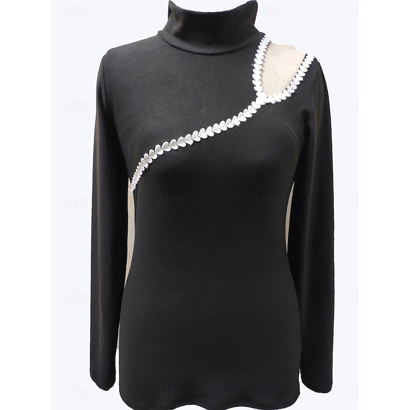 Women's Sweatshirt Fashion Casual Plain Party Casual Going out High Neck Patchwork Long Sleeve Black Fall Winter4