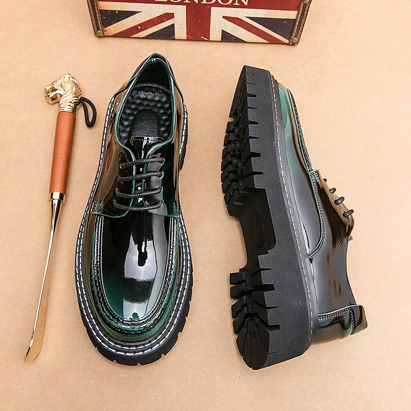 Men's Patent Faux Leather Platform Oxford Shoes with Chunky Lug Sole - Stylish Formal and Casual Footwear for Office, Events, and Parties2