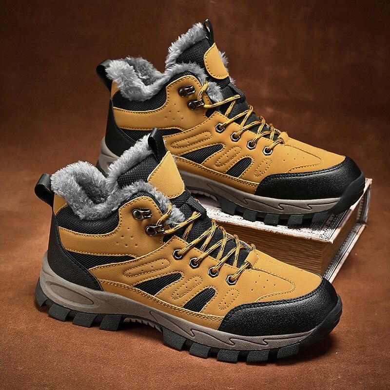 Men's Yellow Hiking Boots with Fur Lining – Waterproof Outdoor Winter Shoes with Anti-Slip Rugged Soles4