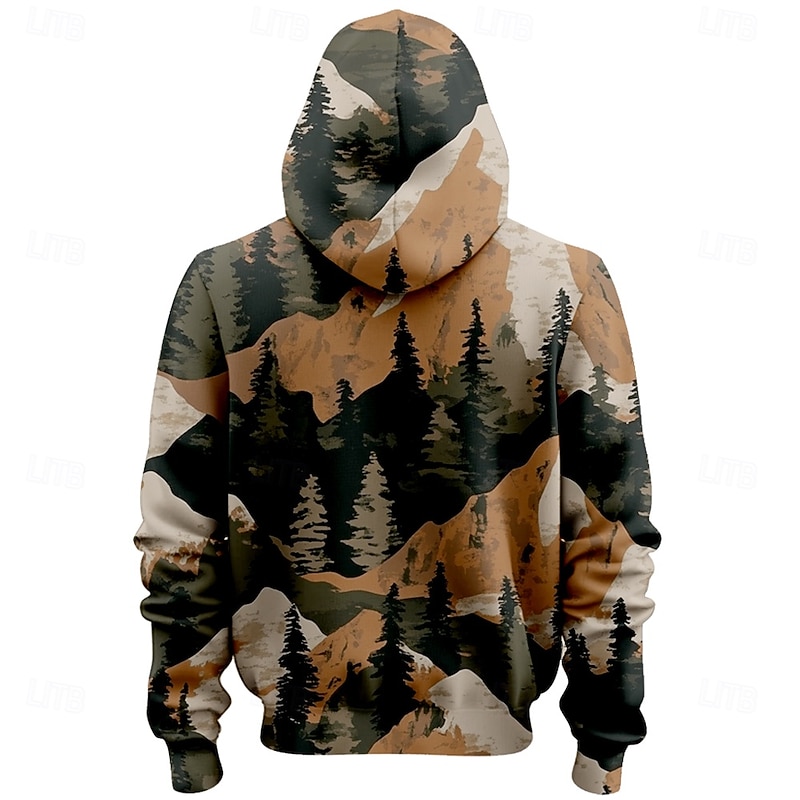 Men's Camo / Camouflage Deer Hoodies Fashion Cool Long Sleeve Crew Neck Holiday Going out Streetwear Army Green Drawstring Fall Winter Designer2