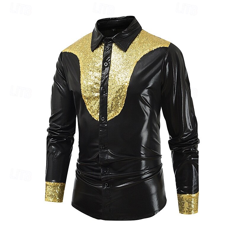 Retro Vintage 1970s 1980s Shirt Disco Shiny Metallic Sequin Fancy Dress Men's Carnival Costume Halloween Carnival Performance Party Club Adults' Shirt Fall & Winter2