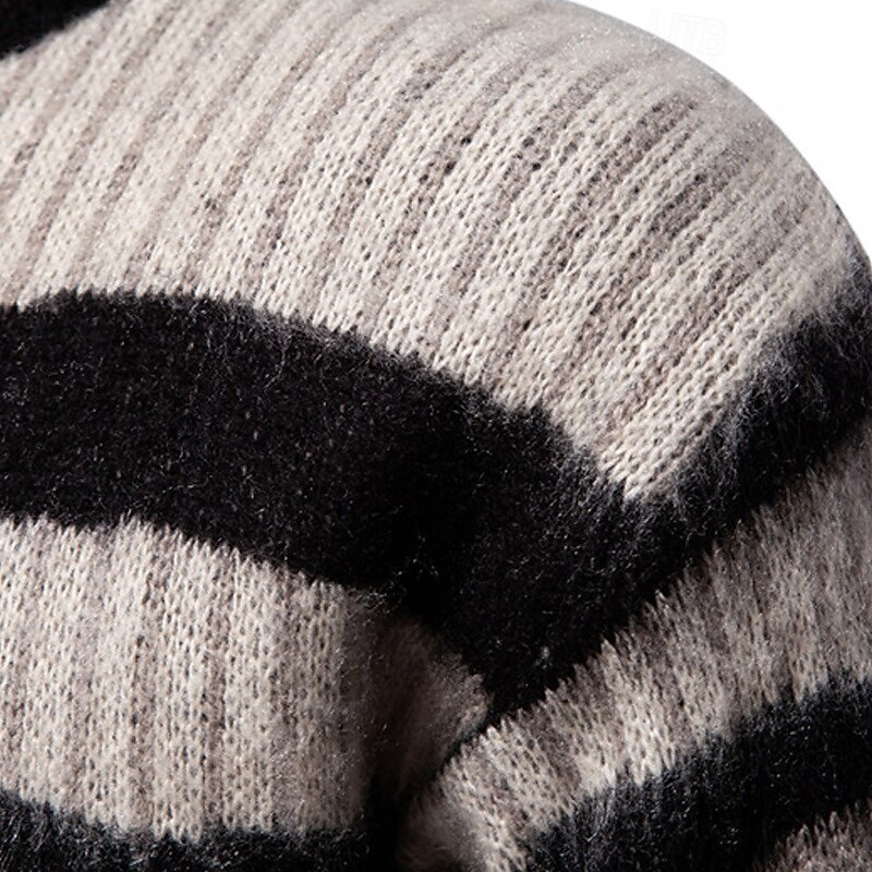 Men's Pullover Sweater Jumper Knit Sweater Ribbed Knit Regular Knitted Stripe Crew Neck Fashion Basic Daily Wear Date Clothing Apparel Fall & Winter Black M L XL4