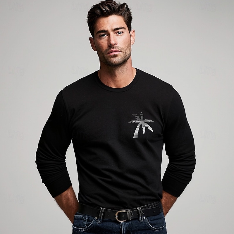 Men's 100% Cotton Graphic Tee Casual Style Classic Style Palm Tree Crew Neck Clothing Apparel Other Prints Outdoor Street Daily Sports Vacation Long Sleeve Fashion Cool Daily Stylish Simple2