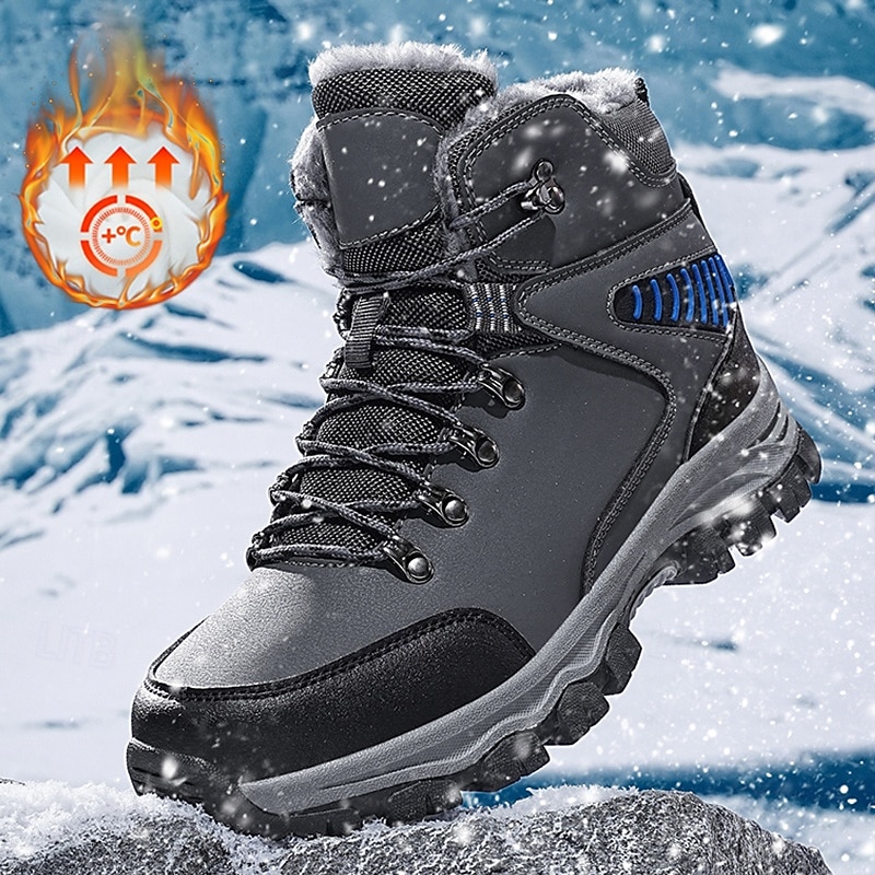 Men's Waterproof Winter Hiking Boots with Fur Lining – Anti-Slip Outdoor Trekking Shoes for Cold Weather
