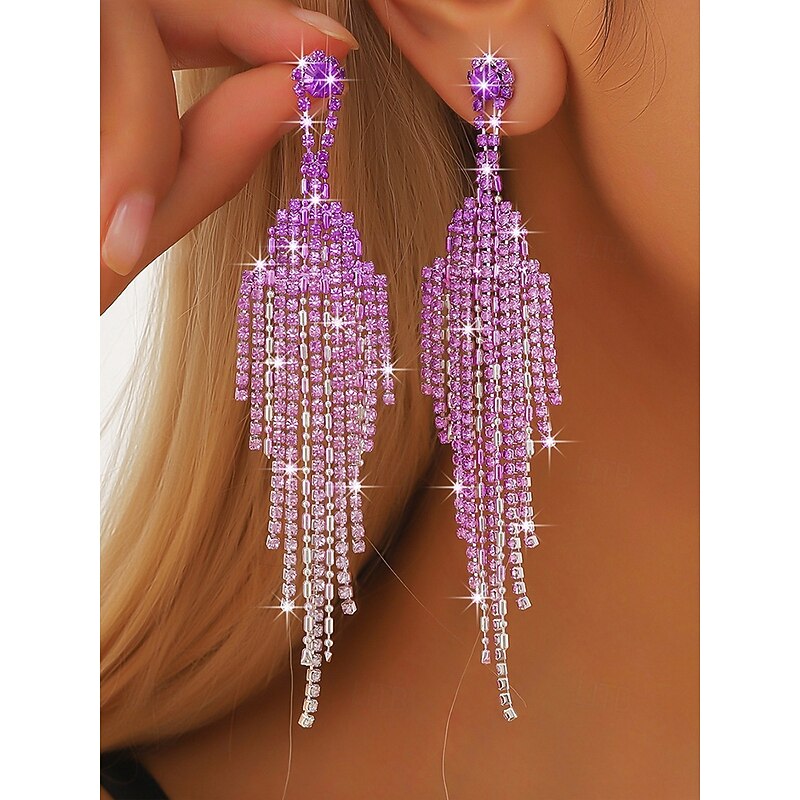Women's Elegant Purple Crystal Tassel Drop Earrings – Glamorous Statement Jewelry for Weddings, Parties, and Special Events2