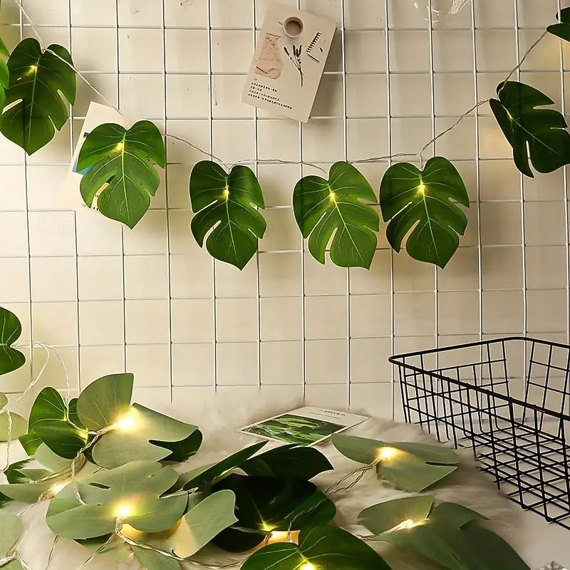 10/20LED Palm Leaf Fairy String Lights Artificial Garland Lights Christmas Birthday Hanging Vine Wedding Beach Theme Home Garden Decorative Lights2