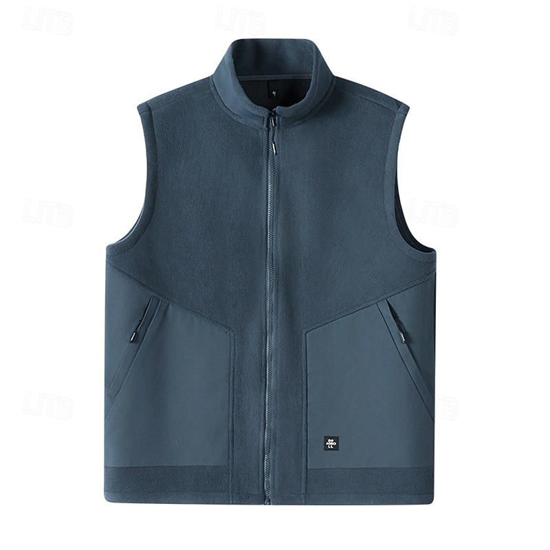 Men's Gilet Daily Casual Spring &  Fall Pocket Polyester Comfortable Plain Zipper Stand Collar Regular Fit Black Army Green Dark Blue Gray Vest2