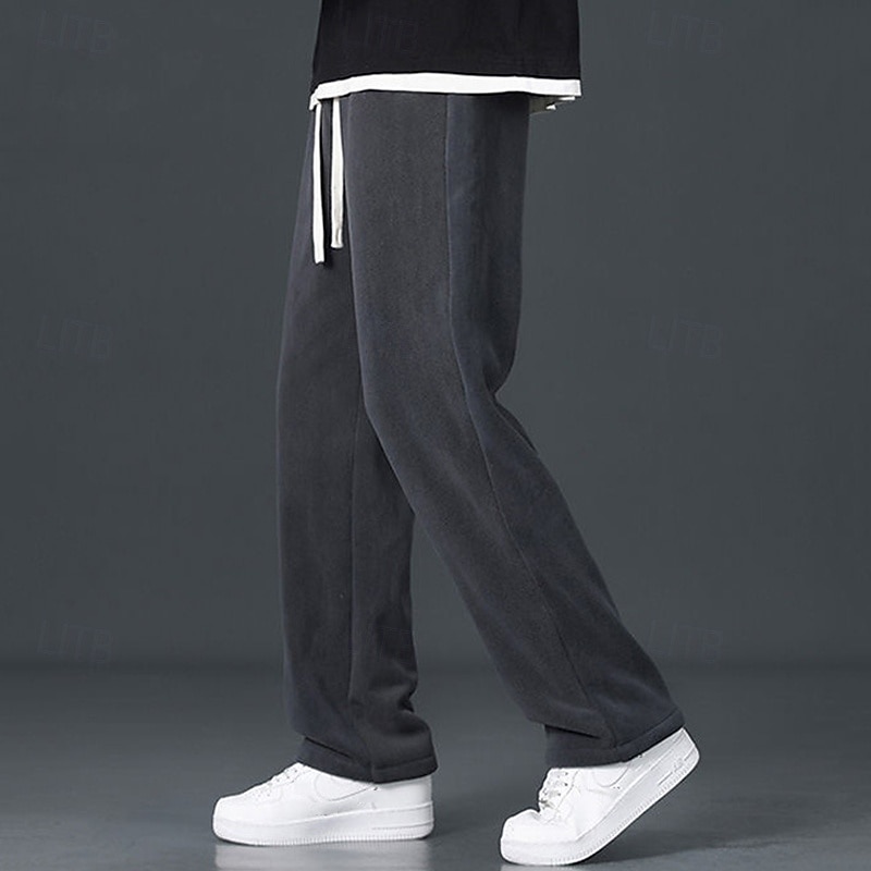 Men's Sherpa Fleece Pants Trousers Straight Leg Sweatpants Pocket Drawstring Elastic Waist Plain Comfort Warm Sports Outdoor Daily Fashion Casual Black Gray Micro-elastic4