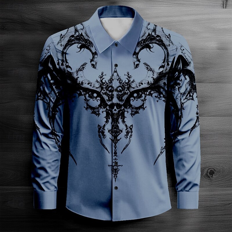 Men's Cool Skulls Button Up Shirt Long Sleeve Fashion Casual Party Evening Wear Street Daily Fall Winter Spring & Summer Shirt Collar Button Up 3D Print White Red Blue Purple Gray4