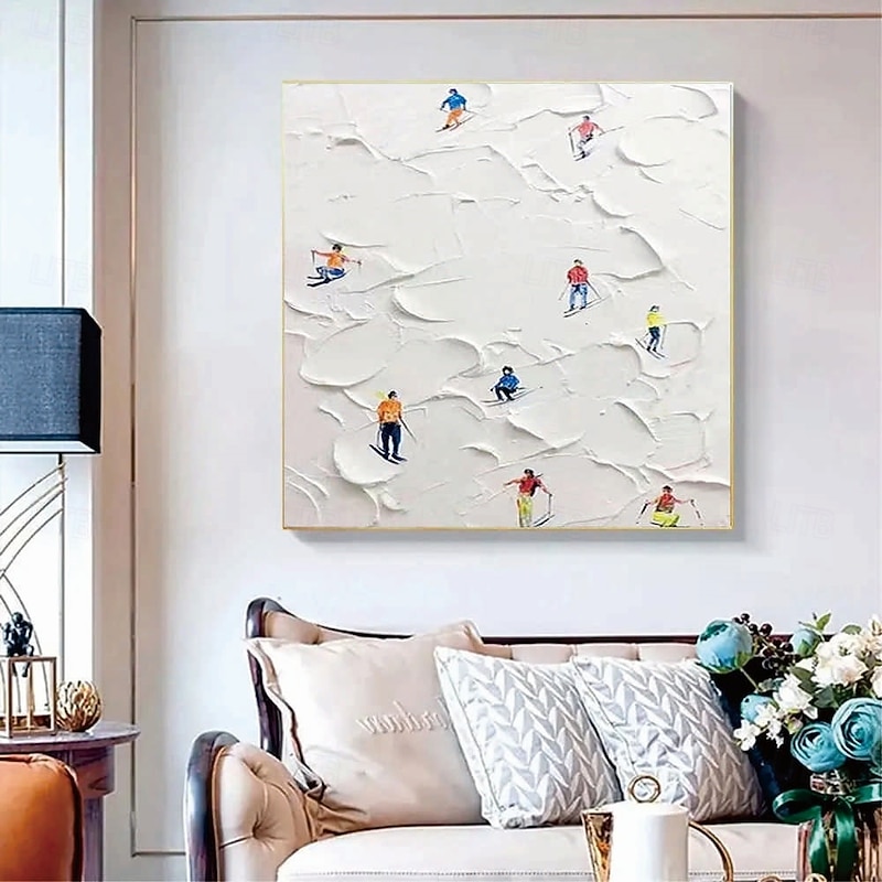 Ski Sport Canvas Painting handmade Winter Decor Texture skiing oil painting Hand painted Wall Art christmas Gift Skier on Snowy Mountain Art painting White Snow Skiing Art painting wall Decor2
