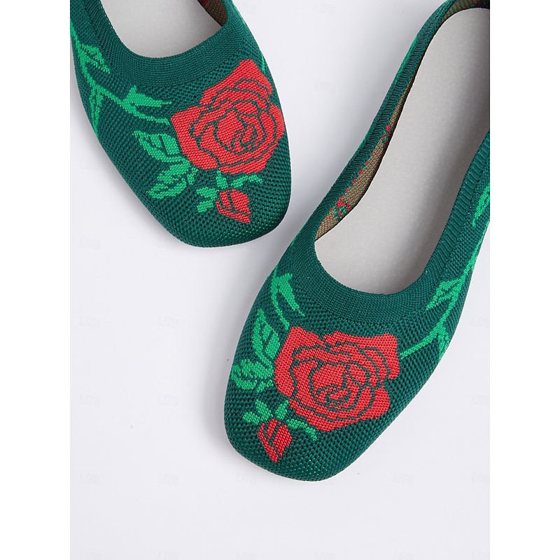 Women's Knit Ballet Flats with Red Rose Design | Comfortable and Stylish Holiday Shoes for Casual Wear4