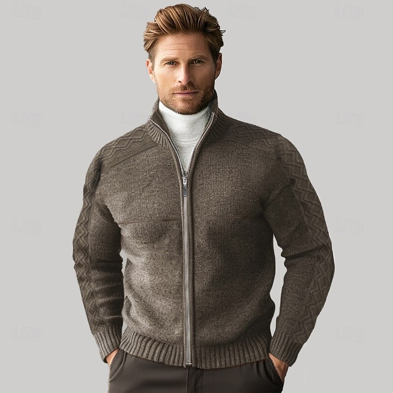 Men's Cashmere Zip Sweater Knit Solid Color Turtleneck Christmas Knitwear School Christmas Clothing Apparel Fall Winter Black Brown S M L