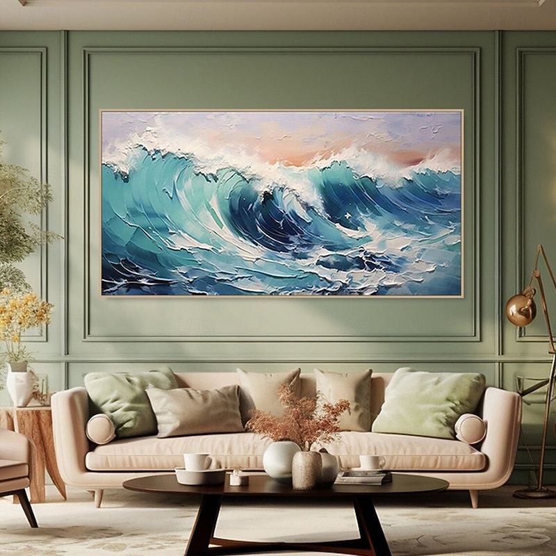 Mintura Handmade Sea Wave Landscape Oil Paintings On Canvas Wall Art Decoration Modern Abstract Picture For Home Decor Rolled Frameless Unstretched Painting